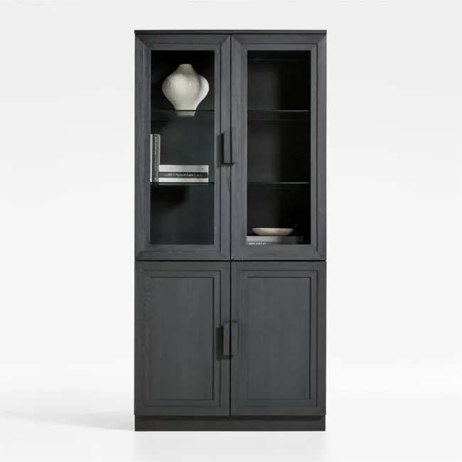 Calypso 36" Black Wood Storage Cabinet with Glass and Wood Doors