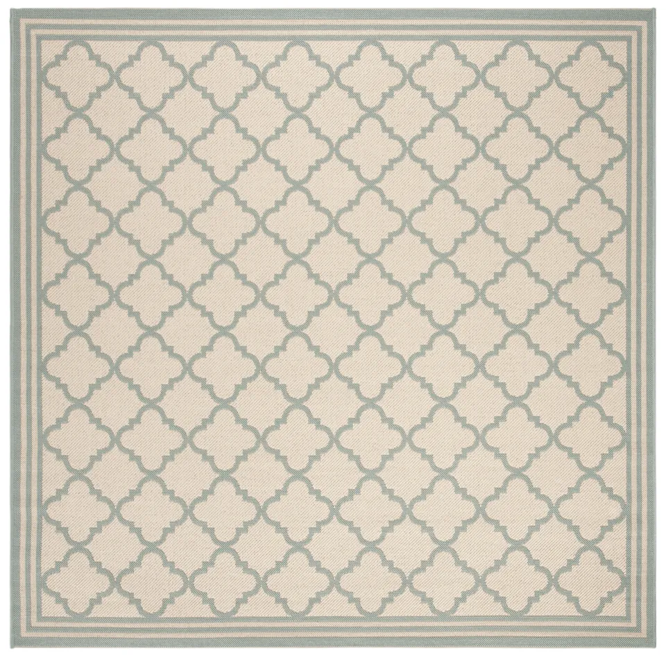 Arlo Home Indoor/Outdoor Woven Area Rug, LND121L, Cream/Aqua,  6' 7" X 6' 7" Square