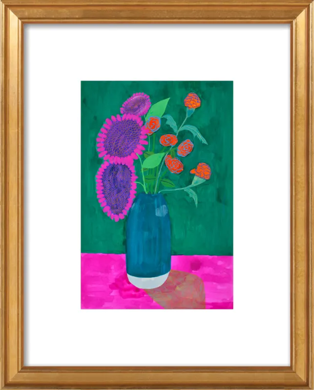 vase with sunflowers and carnations  by Christiane Drapela for Artfully Walls