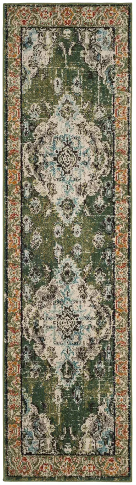 Arlo Home Woven Area Rug, MNC243F, Forest Green/Light Blue,  2' 2" X 12'