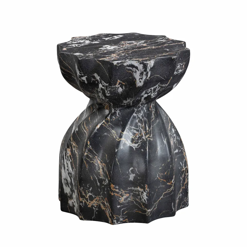Turin Black Faux Marble Indoor / Outdoor Concrete Stool