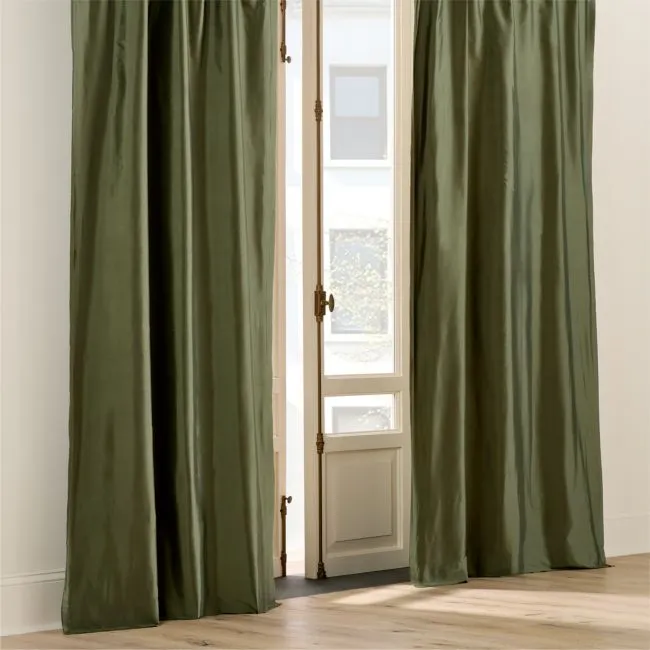 Seda Olive Green Dupioni Silk Window Curtain Panel 48"x108"