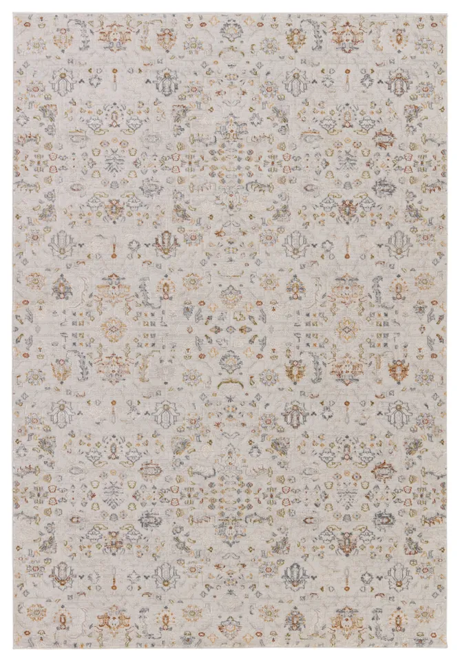 Waverly Floral White/ Light Gray Area Rug (5'3"X7'6")