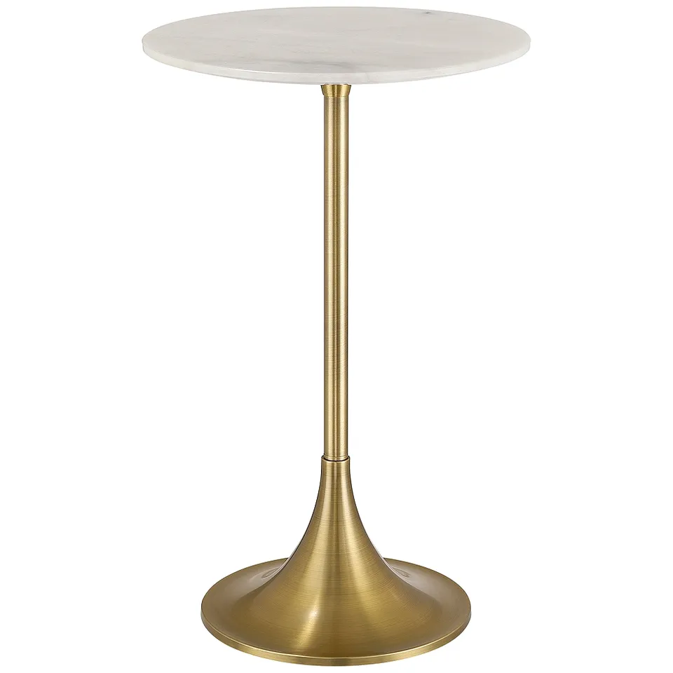 Studio 55 Mesita 24" End Table White Marble Top with Gold Finish Base