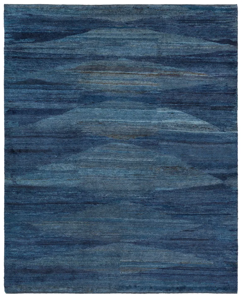 Liya TRH02 Handknotted Solid Blue Area Rug (9'x12')