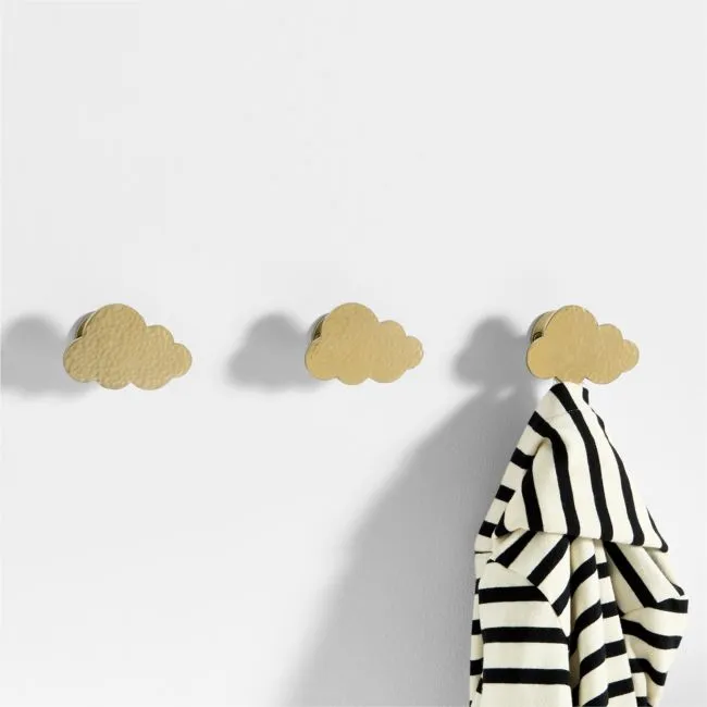 Brass Metal Cloud Kids Wall Hooks, Set of 3