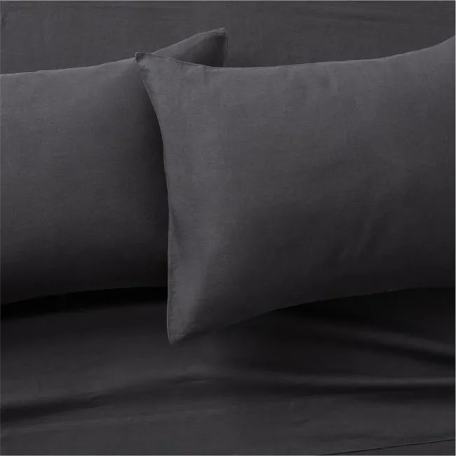 Classic European Linen Black Queen Sheet Set