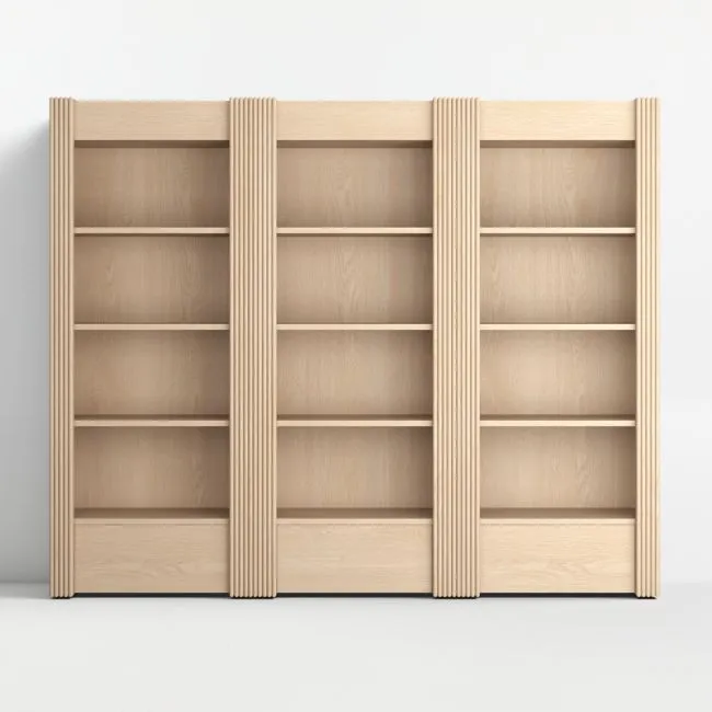 Siena 102" Whitewash Wood 4-Shelf Storage Bookcase with Drawer, Set of 3