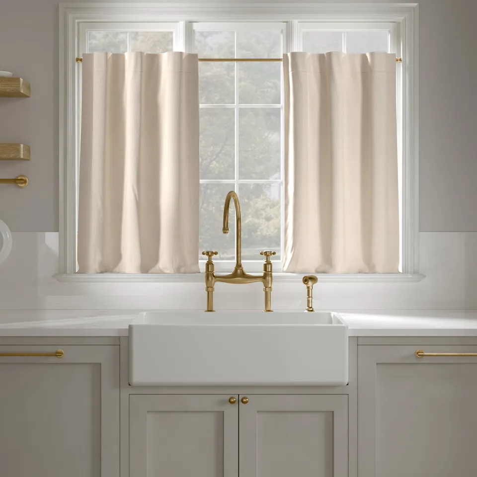 Linen Café Curtain, Antique White Linen, 25" x 24", Unlined