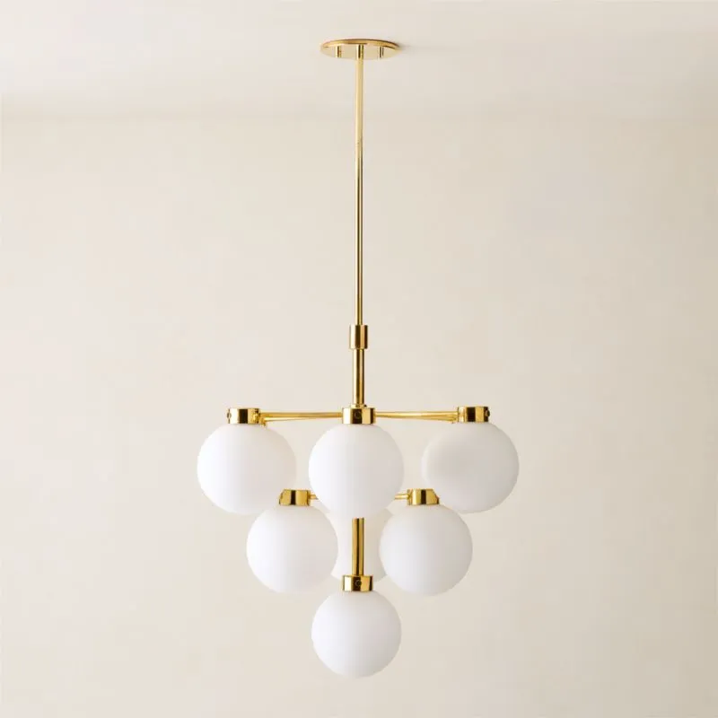 Marra Unlacquered Brass Tiered Pendant Light with Milky Glass Shade