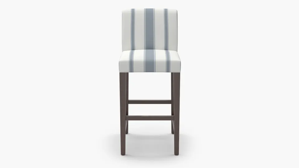 Signature Dining Bar Stool, French Blue Clarence Stripe, Espresso Square Tapered Leg