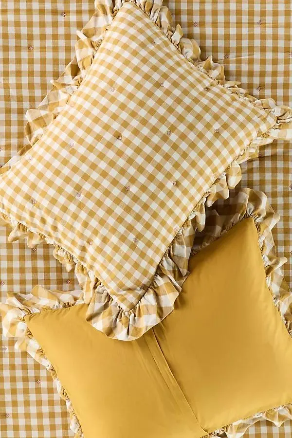 Gingham Ruffle Yarn-Dyed Cotton Shams, Set of 2