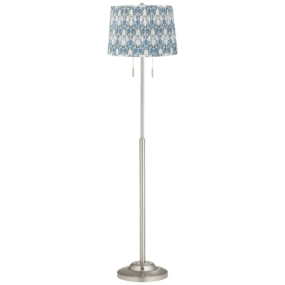 Abba Brushed Steel Floor Lamp with Cobalt and Green Shade