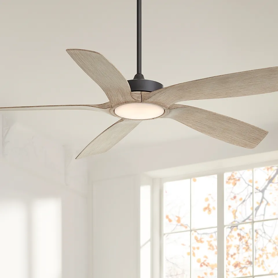 56" Casa Vieja Mach-5 Black and White Oak LED Damp Fan with Remote