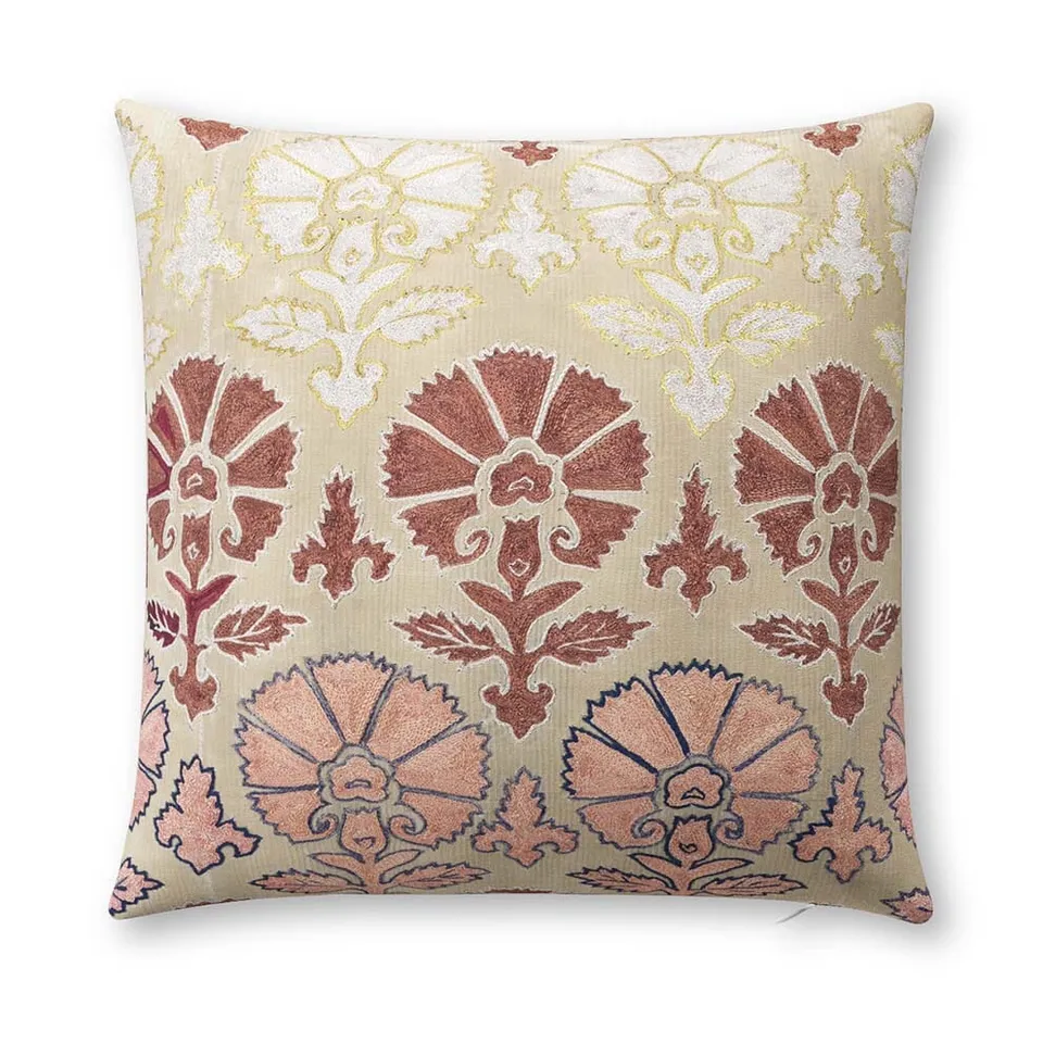 Blush Daisy Suzani Outdoor Pillow by St. Frank | Pink | 18" W x 18" H | Polyester
