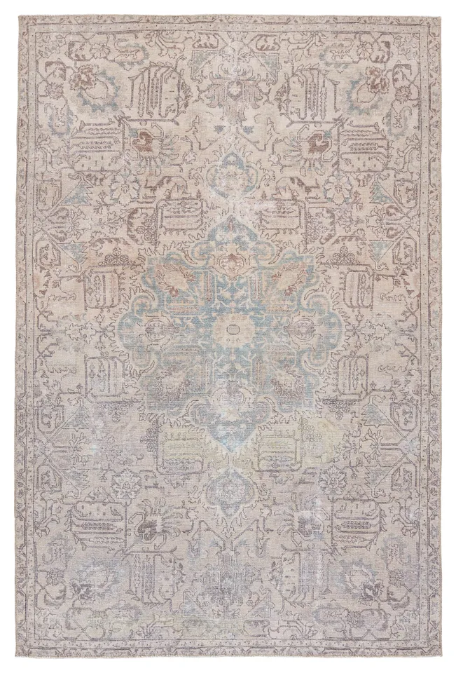 Parisa Medallion Light Blue/ Light Tan Area Rug (6'X9')