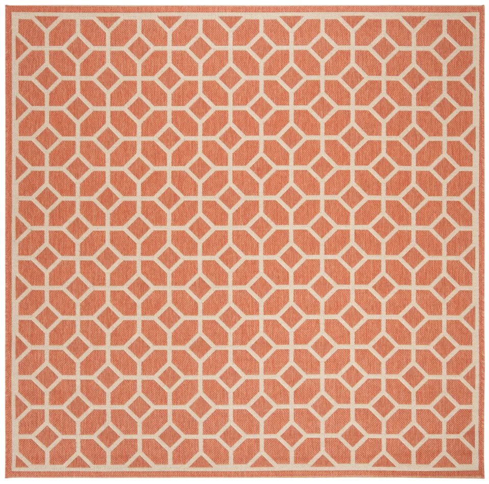 Arlo Home Indoor/Outdoor Woven Area Rug, LND127P, Rust/Cream,  6' 7" X 6' 7" Square