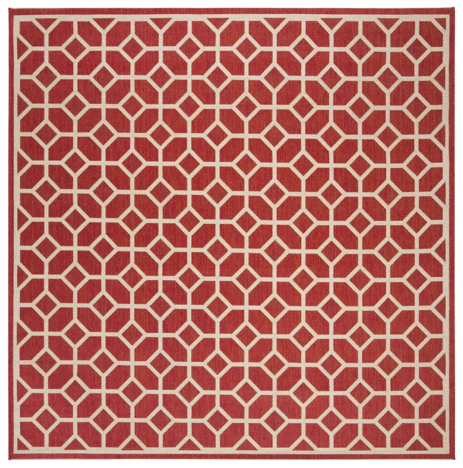 Arlo Home Indoor/Outdoor Woven Area Rug, LND127Q, Red/Cream,  6' 7" X 6' 7" Square