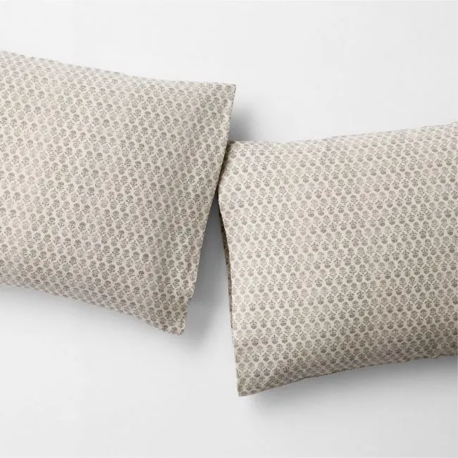 Little Leaf Organic Cotton Linen Burnt Green and Warm Natural King Pillowcases, Set of 2