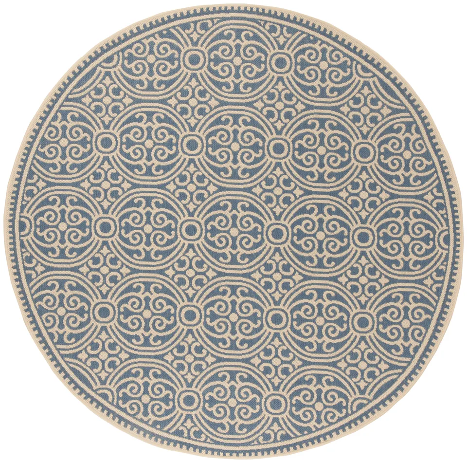 Arlo Home Indoor/Outdoor Woven Area Rug, LND134N, Cream/Blue,  6' 7" X 6' 7" Round