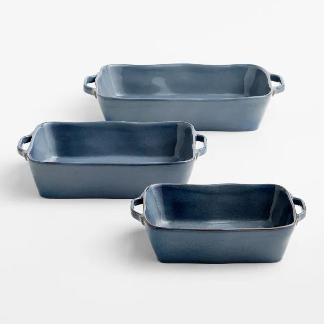 Marin Slate Blue Stoneware Bakers, Set of 3