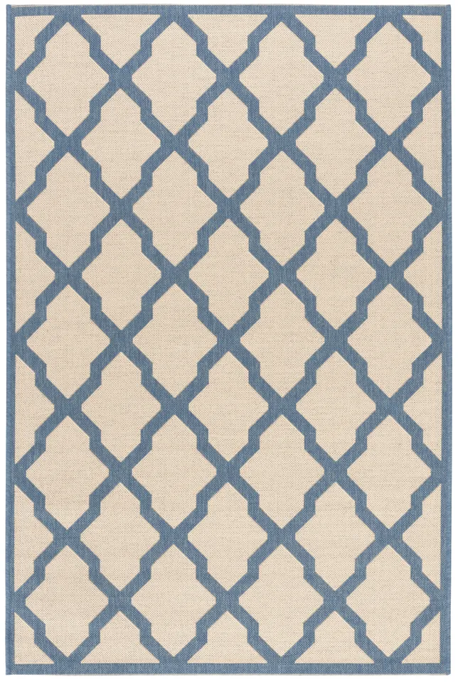 Arlo Home Indoor/Outdoor Woven Area Rug, LND122N, Cream/Blue,  4' X 6'