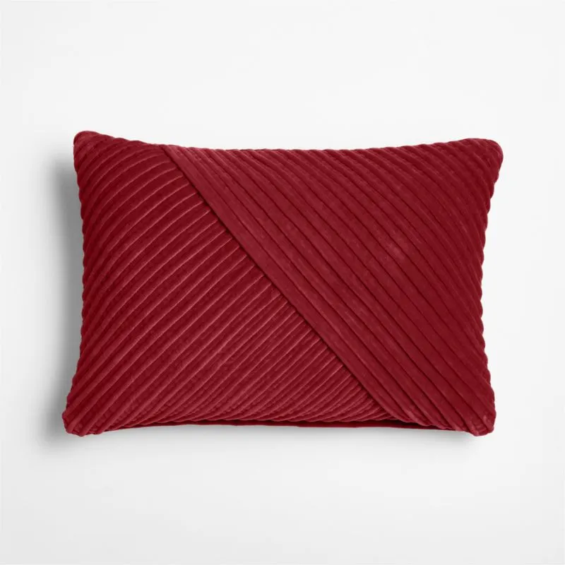 Bowen Ribbed Velvet 22"x15" Luminous Red Throw Pillow with Down-Alternative Insert
