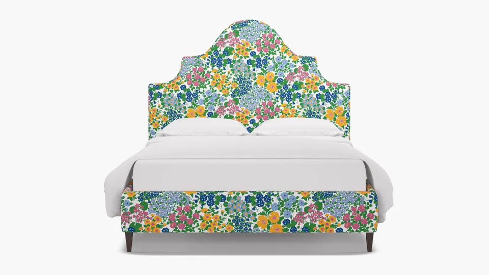 Statement Bed, Fuchsia Million Flowers, Espresso Square Tapered Leg, Full
