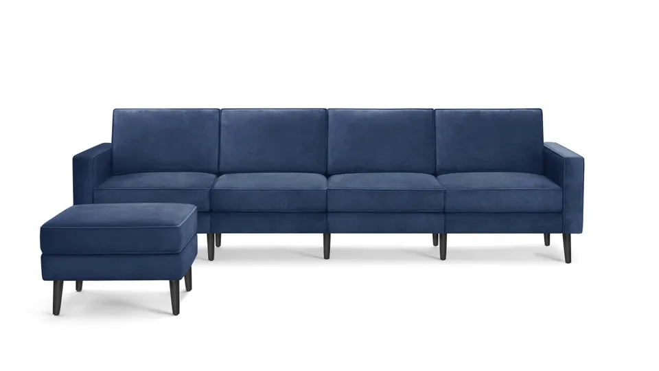 Nomad Velvet King Sofa with Ottoman - Midnight - Performance Velvet / Ebony - Wood