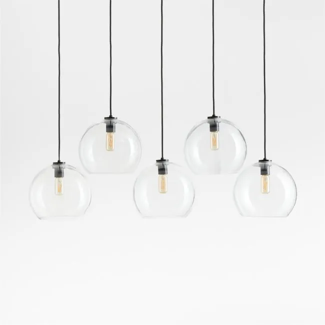 Arren Black 5-Light Linear Pendant with Large Round Clear Glass Shades 40.7"