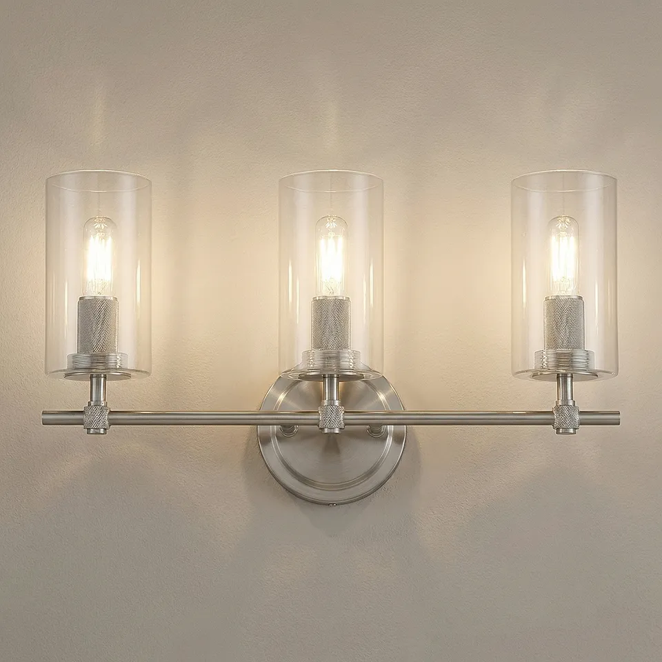 Possini Euro Murdock 22" Brushed Nickel Clear Glass 3-Light Bath Light