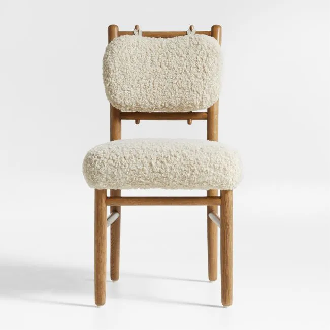 Pierre Light Brown Oak Wood Dining Chair with Faux Shearling