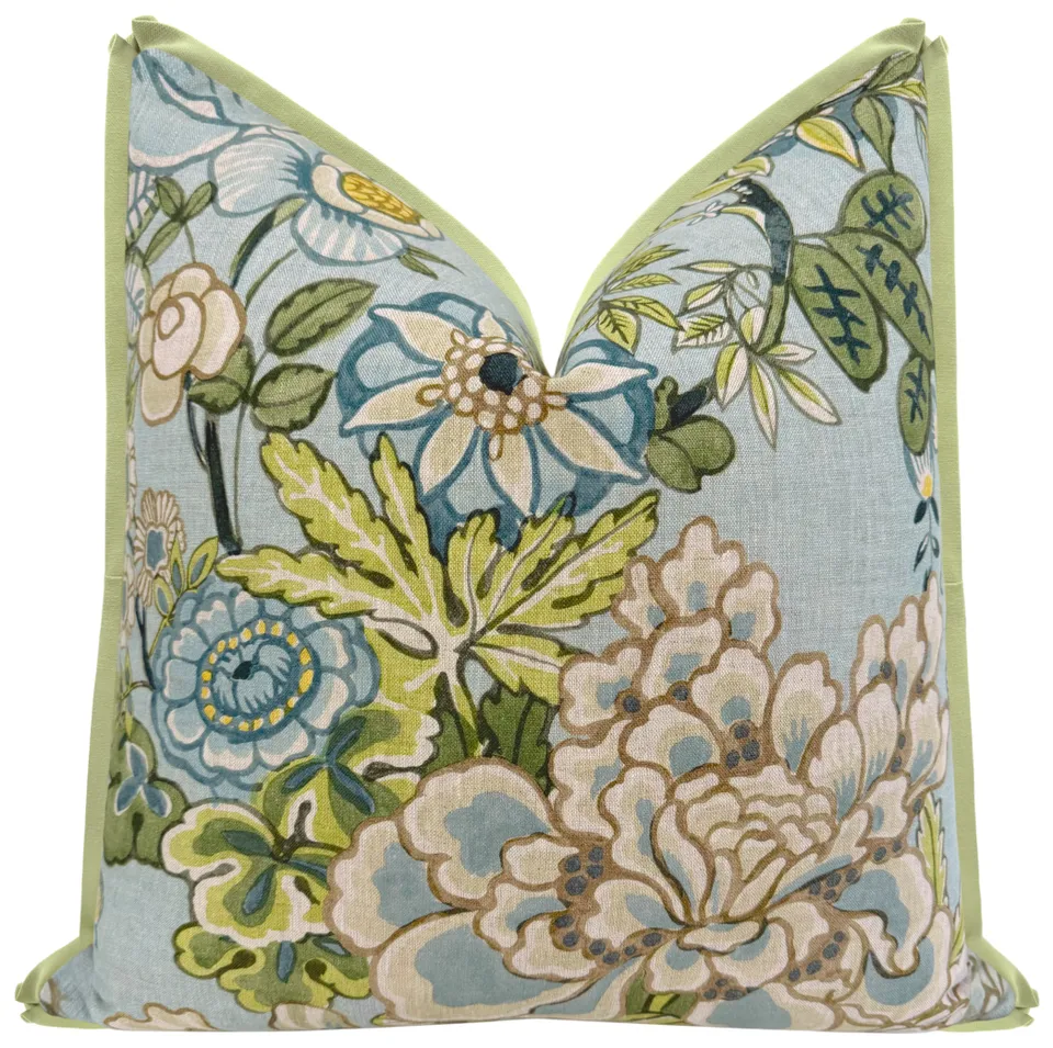 PEONY GARDEN // SPA BLUE | THIBAUT - 20" X 20" / BUTTERFLY FLANGE / Celadon