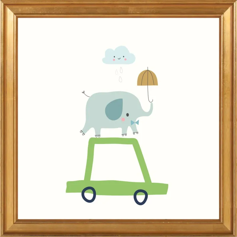 Retro Elephant and Car by Sarah Betz - Little Cube for Artfully Walls