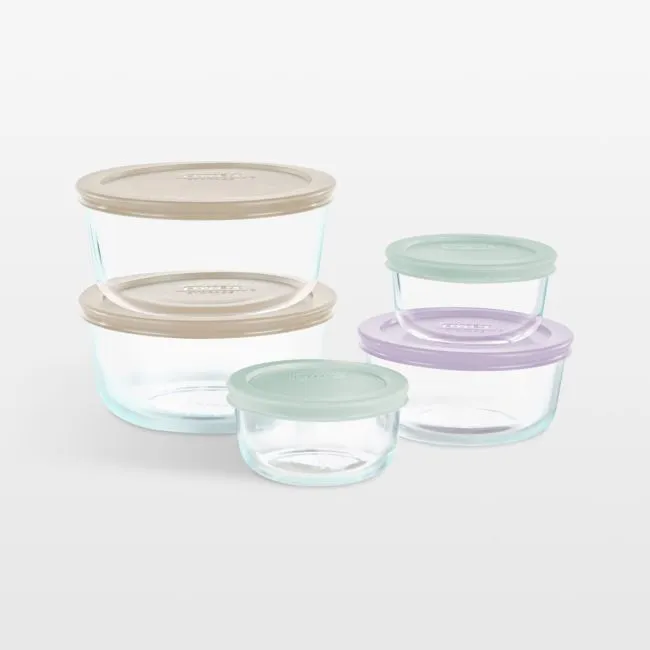 Pyrex Simply Store 10-Piece Glass Food Storage Set with Pastel Lids