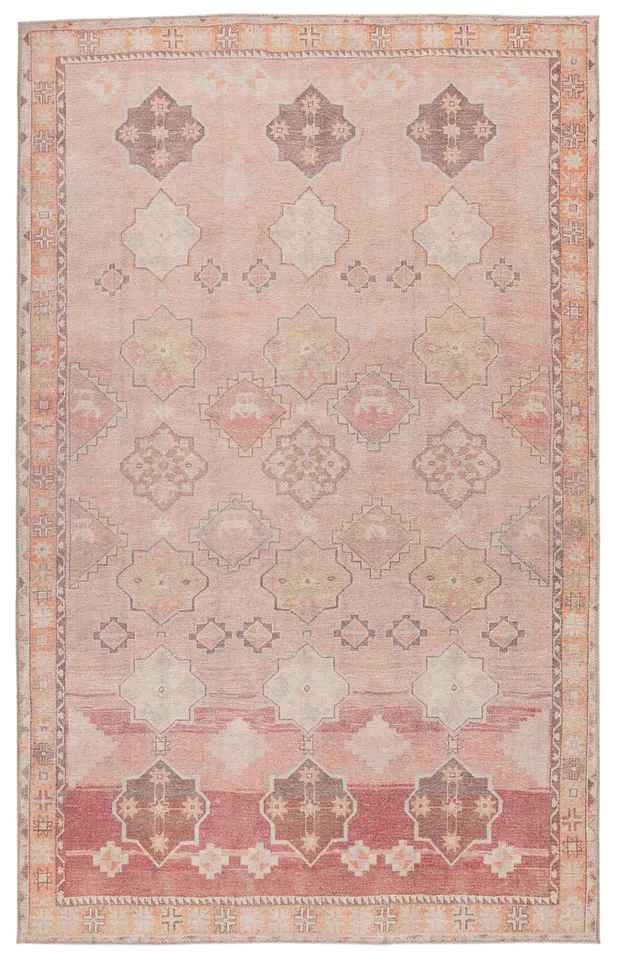 Label J Bijou KAR02 Vintage Pink and Orange Area Rug (3'9"x6')