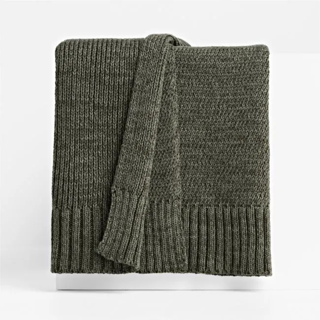 Sweater Knit 70"x55" Burnt Green Throw Blanket