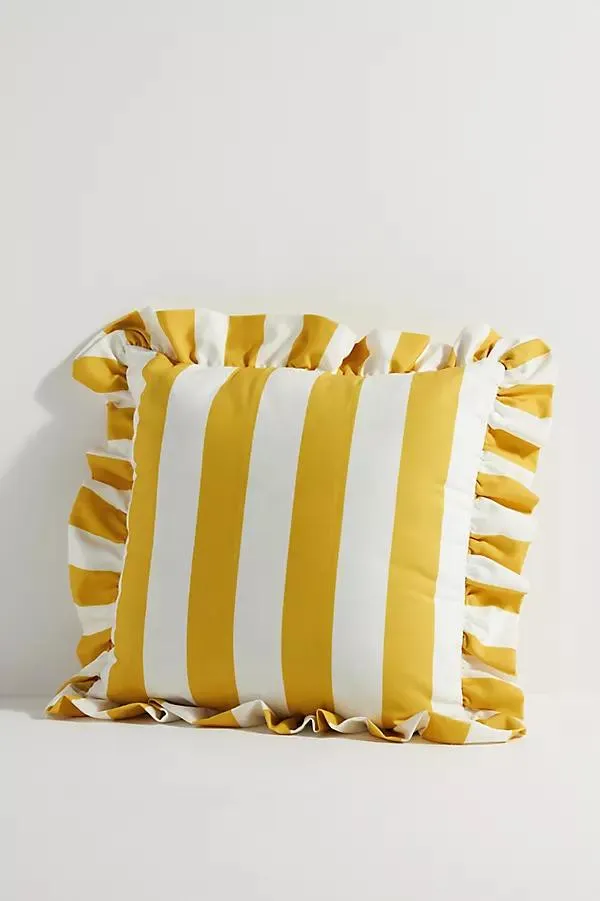 by Anthropologie Striped Ruffle Indoor/Outdoor Pillow