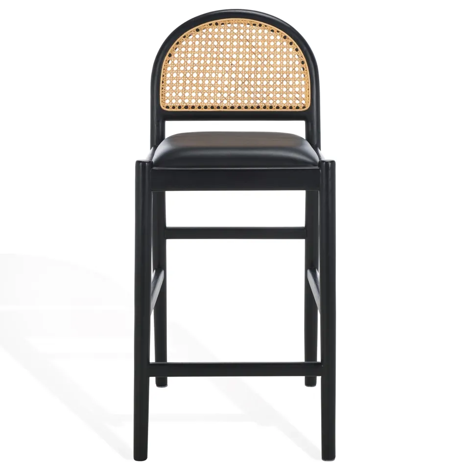 Laylie Rattan & Leather Counter Stool - Black