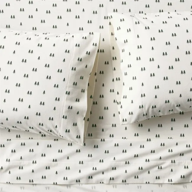 Cozysoft Organic Cotton Flannel Ficus Green Trees Full Sheet Set