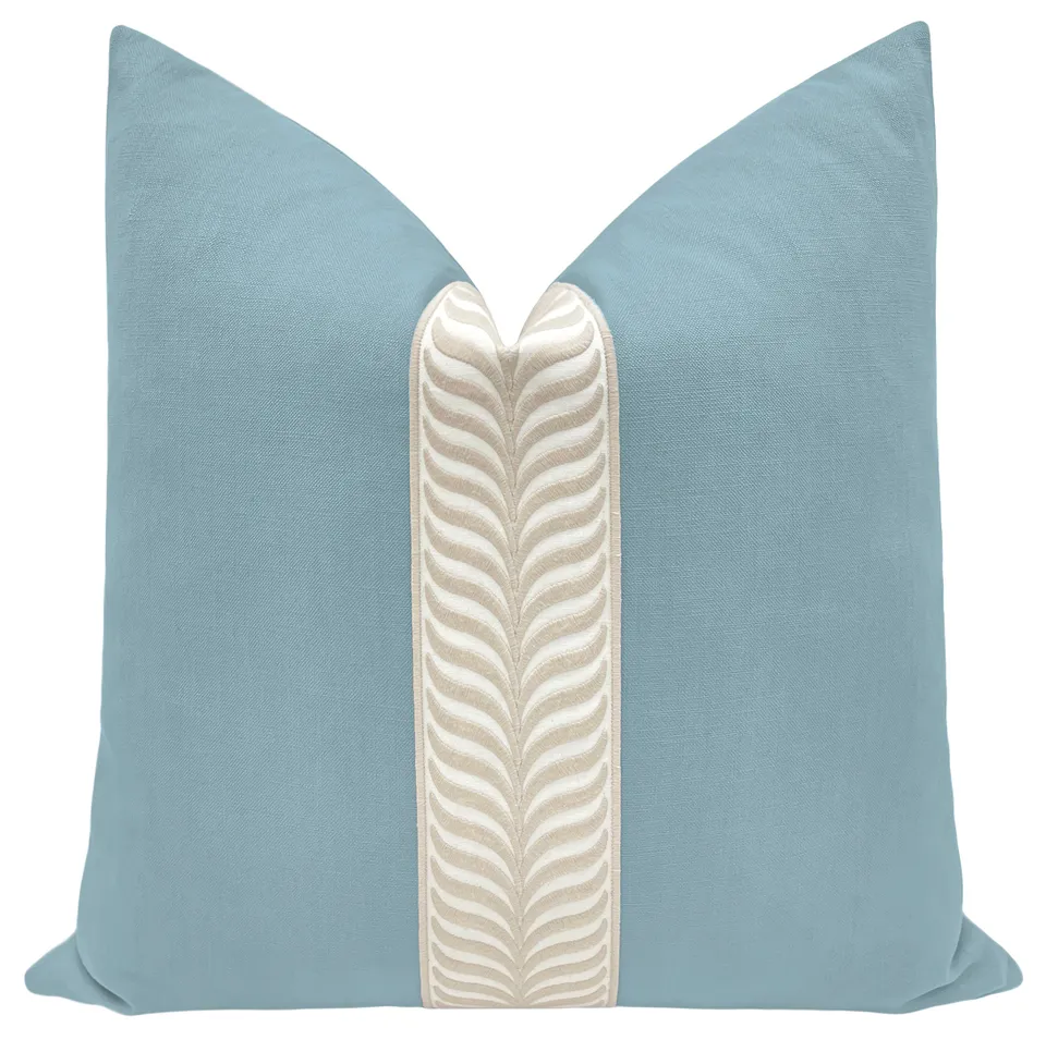 CLASSIC LINEN // HYDRANGEA BLUE + TRELLIS TRIM // NATURAL - 20” X 30” QUEEN SHAM