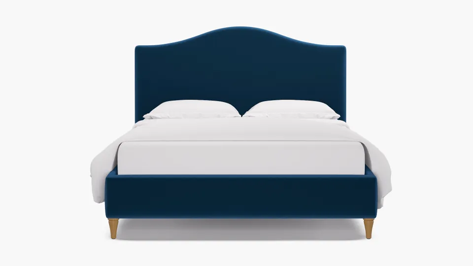 Camelback Bed, Royal Performance Velvet, Natural Decorative Tapered Leg, Full