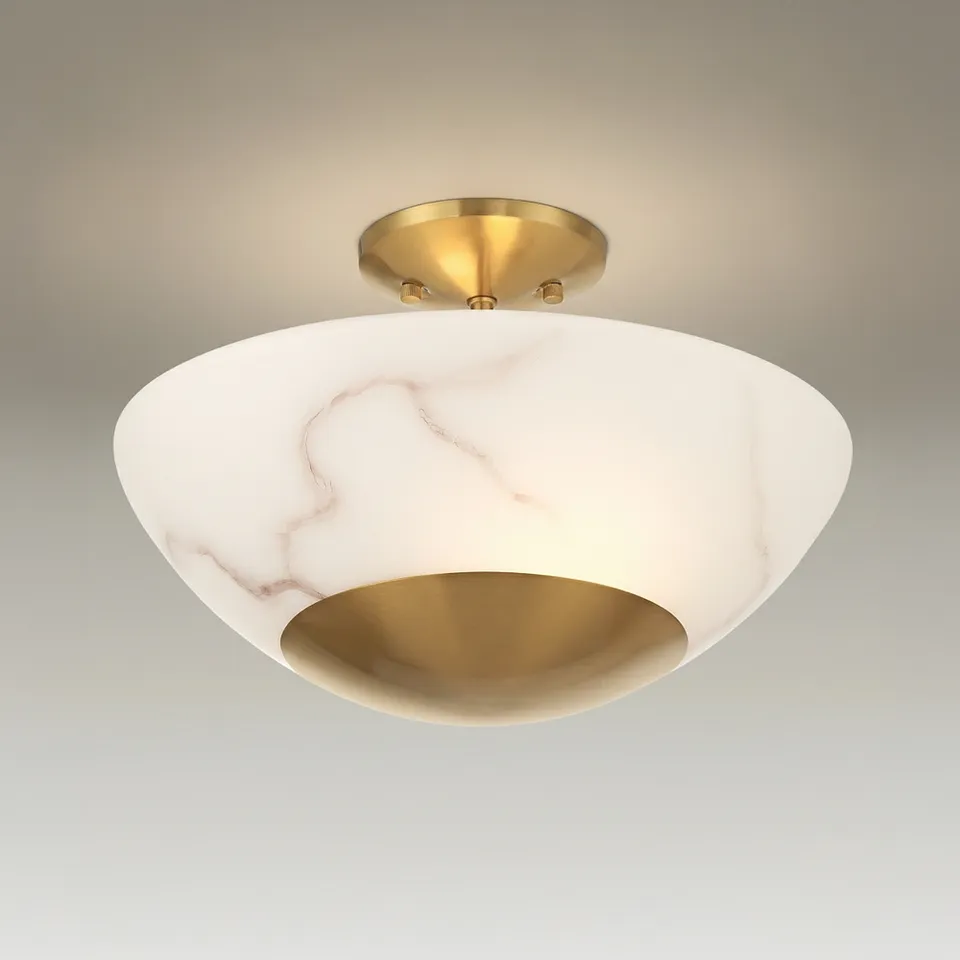 Possini Euro Monza 14 1/2"W Brass Faux Alabaster 2-Light Ceiling Light