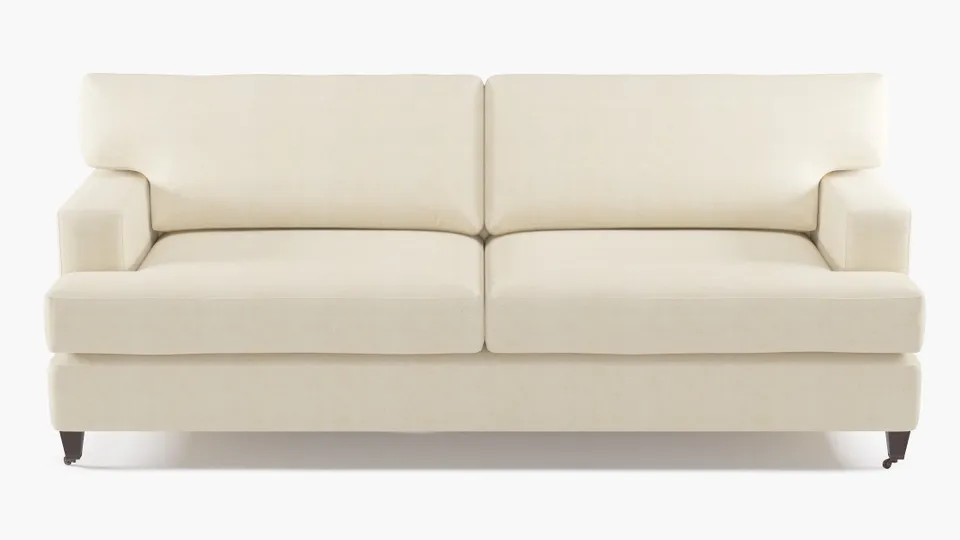 Classic Sofa, Talc Everyday Linen, Espresso with Antique Brass Caster