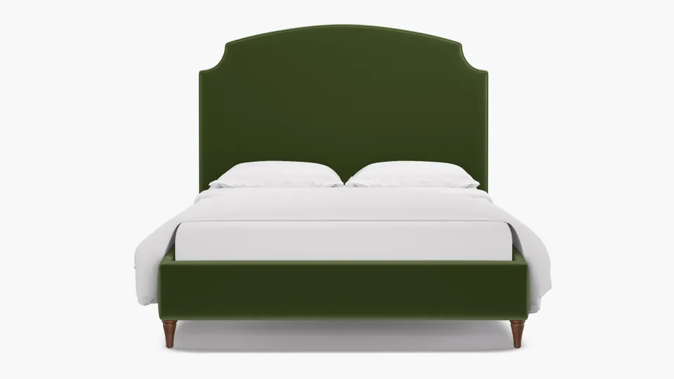 Cove Bed, Essex Performance Velvet, Walnut Decorative Tapered Leg, Full