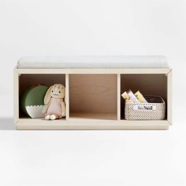 Cade 40" Sunwashed Wood 3-Cube Bookcase with Natural Bench Cushion
