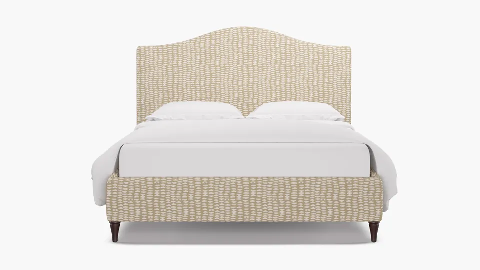Camelback Bed, Sand Odalisque, Espresso Decorative Tapered Leg, King