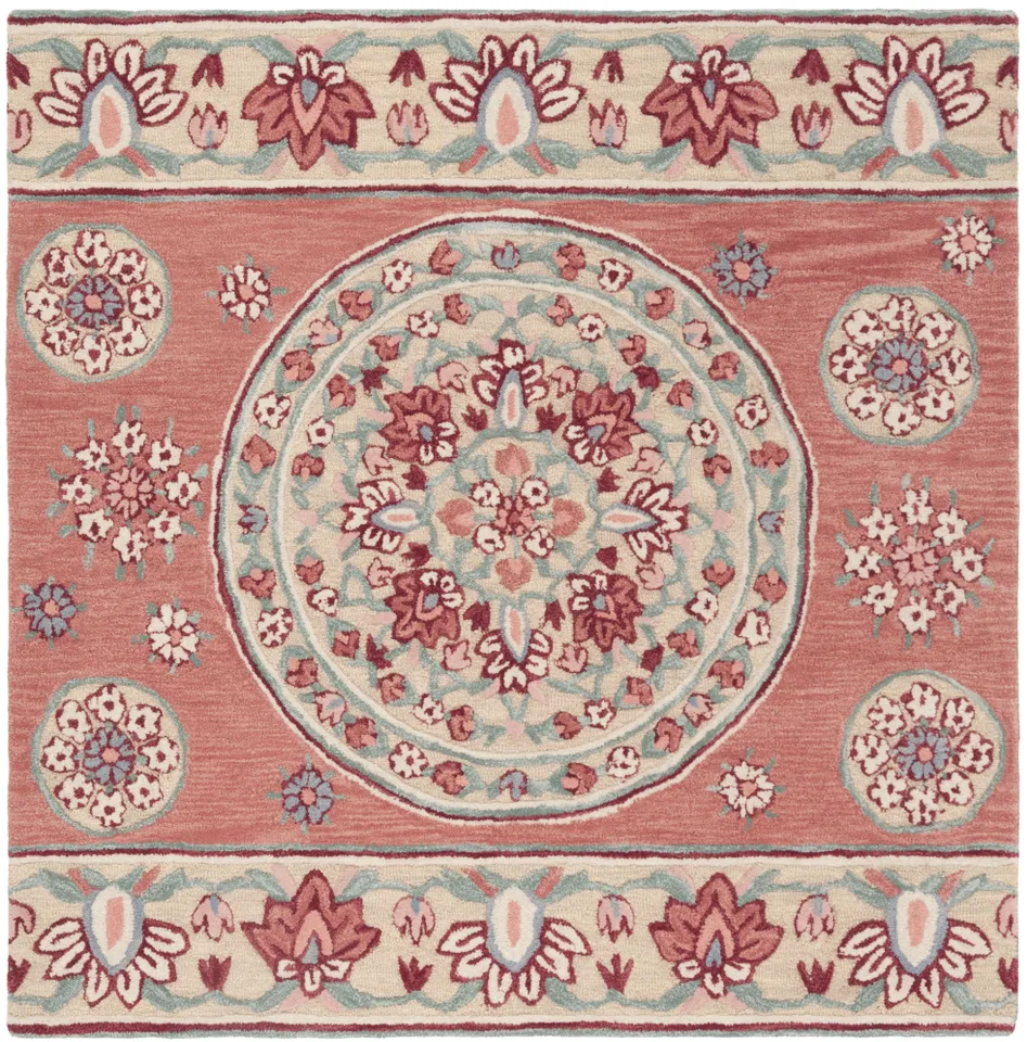 Arlo Home Hand Tufted Area Rug, BLG601Q, Red/Beige,  5' X 5' Square