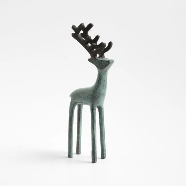 Green Verdigris Holiday Reindeer Decoration 9"