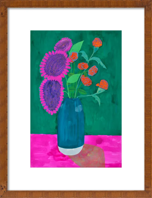 vase with sunflowers and carnations  by Christiane Drapela for Artfully Walls